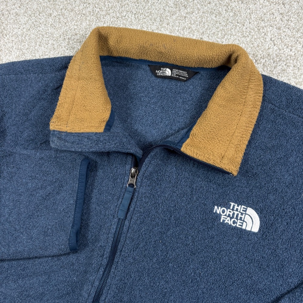 The North Face Fleece Pullover Mens L Blue Tan 1/4 Zip Jacket